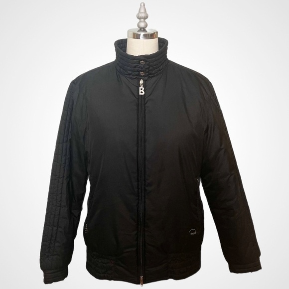 Bogner Black Vintage Ski Bomber Coat Winter Jacket Zip Snap 8 Medium - Picture 1 of 11